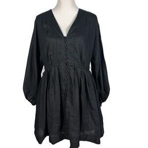 Banana Republic Balloon Long Sleeve V-Neck Linen Blend Black Mini Dress Size M